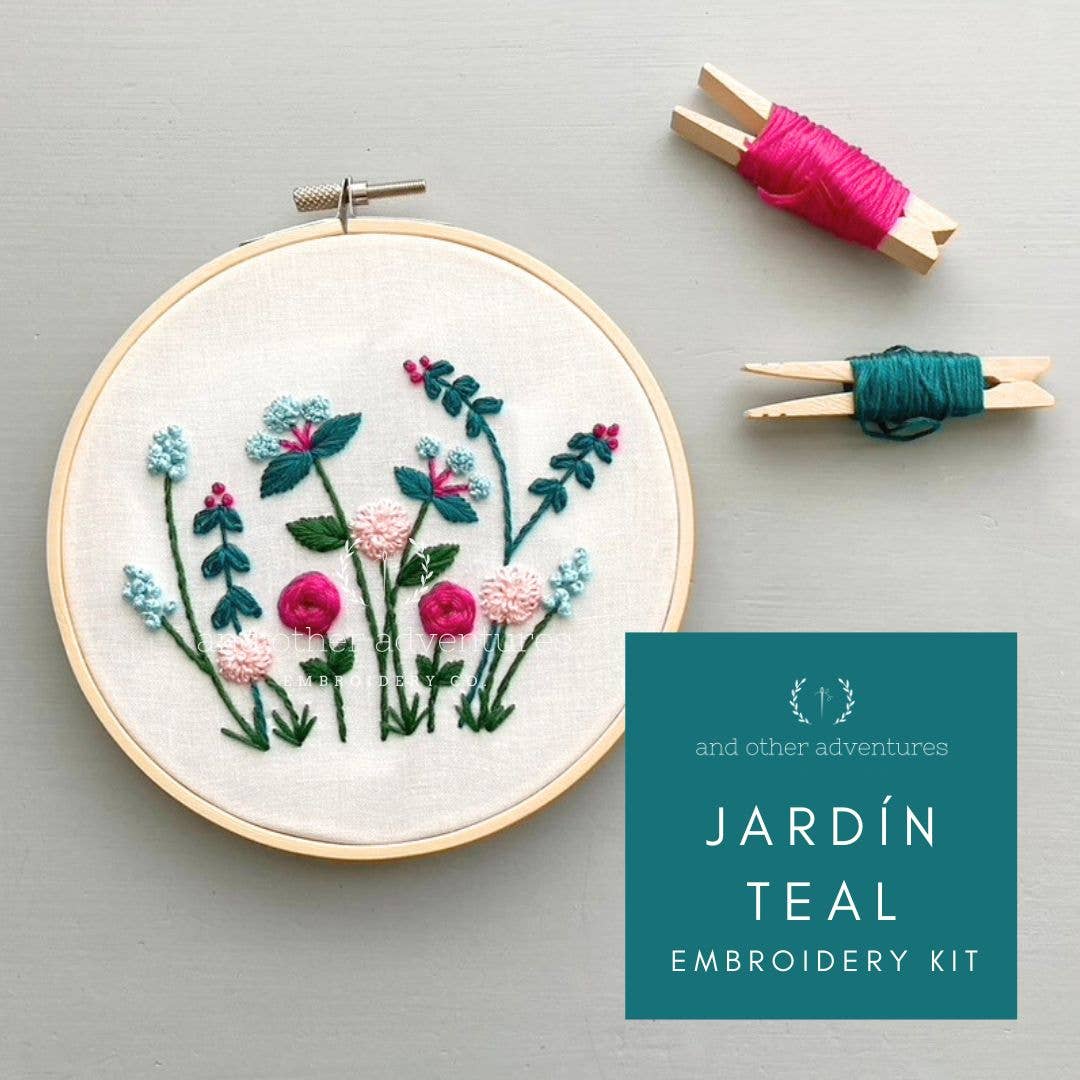 Hand Embroidery Kit - Jardín in Teal