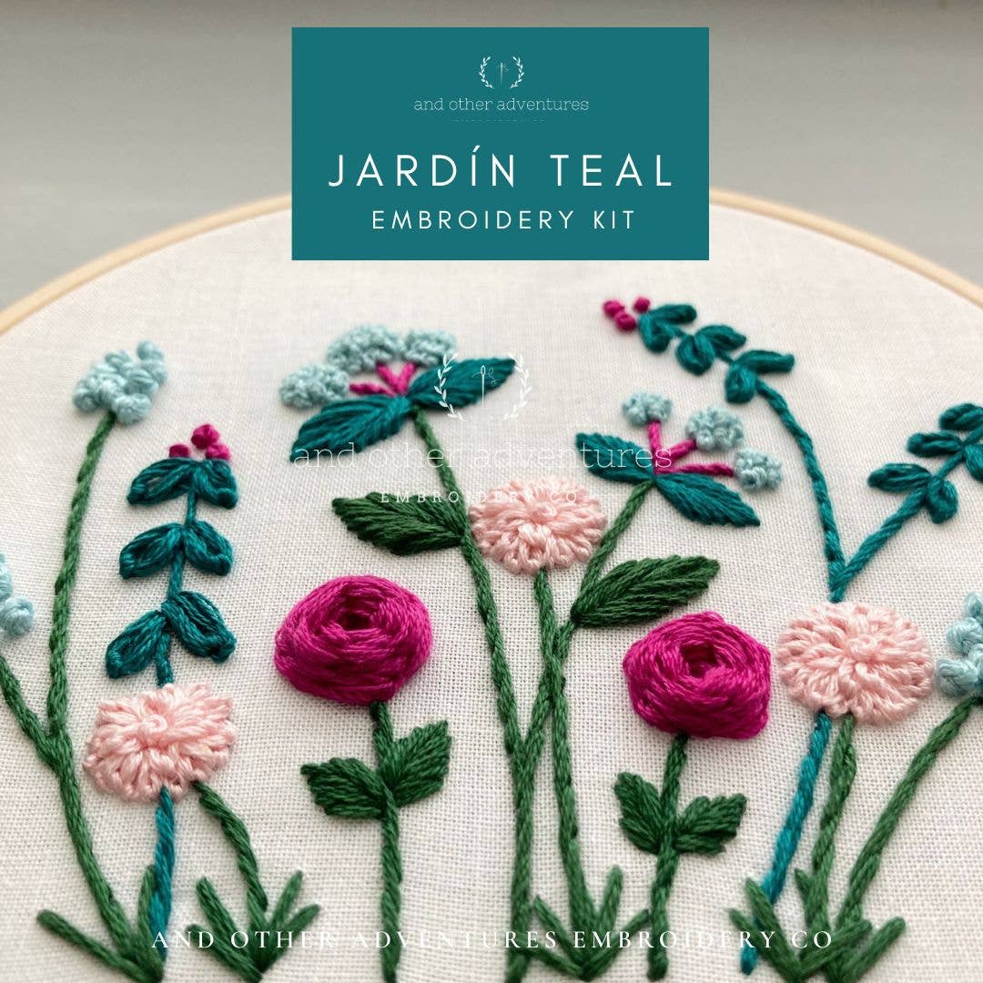 Hand Embroidery Kit - Jardín in Teal
