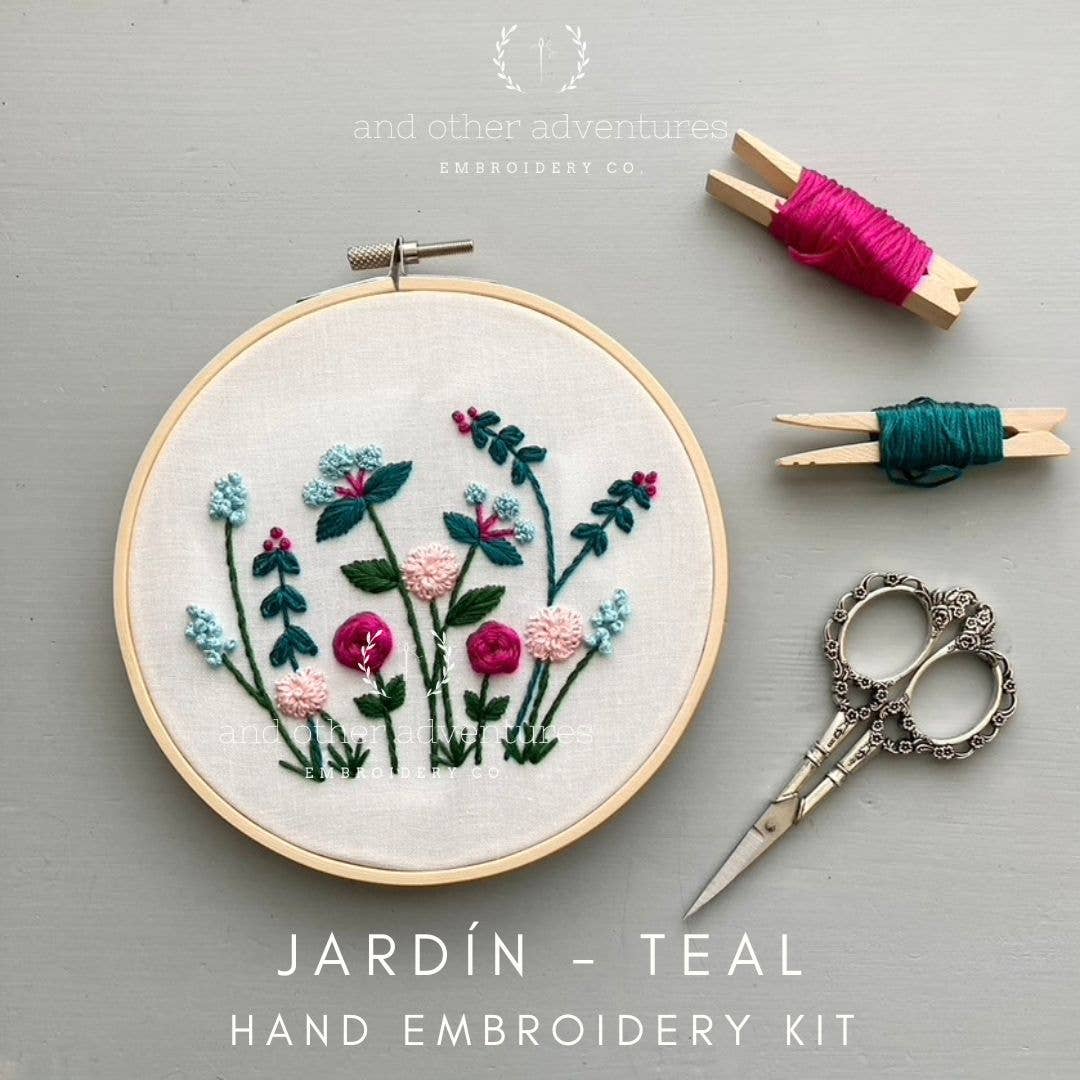 Hand Embroidery Kit  - Jardín in Teal